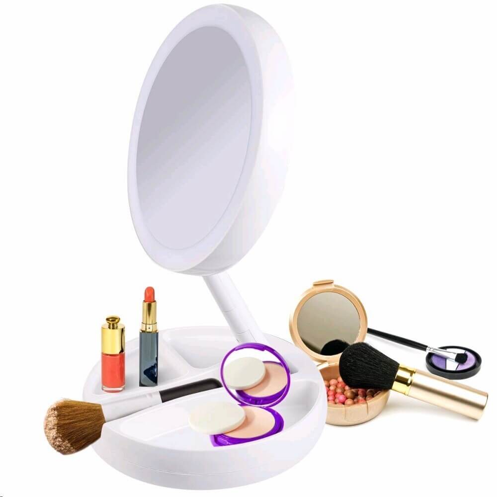 12x led lighted folding makeup mirror