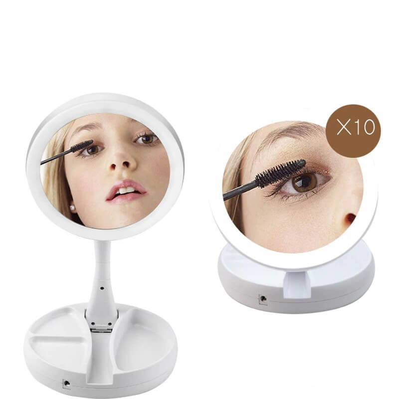 12x led lighted folding makeup mirror