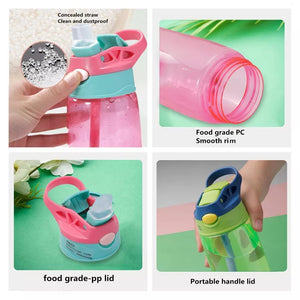 Cups Water Straw Bottle Portable Handle Lid For Kids And Students