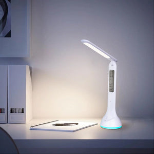 LED Desk Lamp Foldable Dimmable Touch Rechargeable Table Lamp with Calendar Temperature Alarm