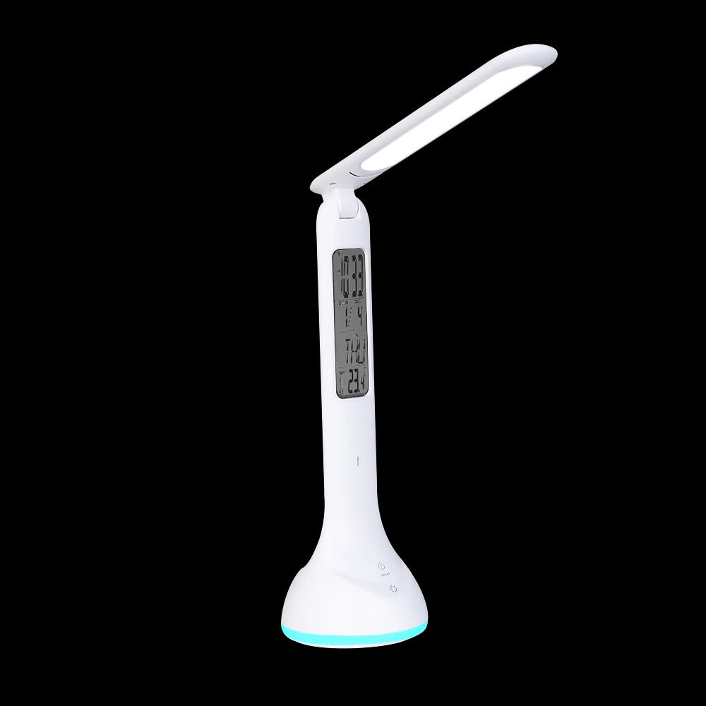 LED Desk Lamp Foldable Dimmable Touch Rechargeable Table Lamp with Calendar Temperature Alarm