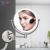 LED Makeup Mirror With Plug 5X Magnifying Cosmetic Mirror Double Sided Wall Mirrors Touch Dimming Bathroom Mirrors